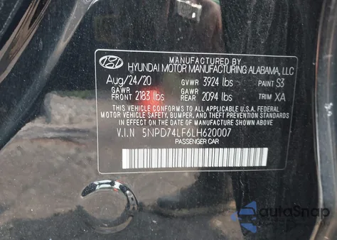 2020 Hyundai Elantra Se from USA, damaged, VIN 5NPD74LF6LH620007